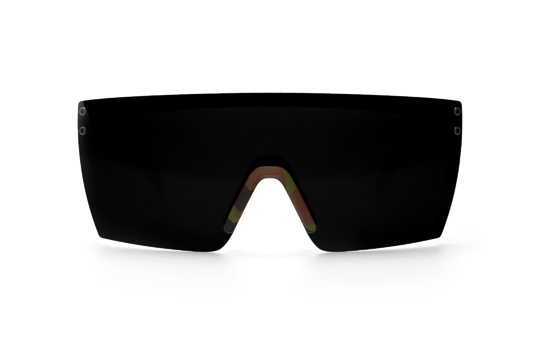 Heat Wave Visual Lazer Face Z87 Sunglasses with fleck camo frame , ultra black lenses and green emblem, 