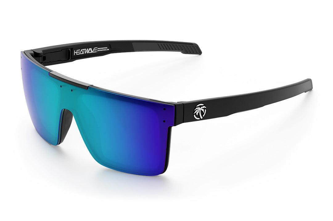 Heat Wave Visual Performance Quatro Sunglasses with black frame and galaxy blue lens. 