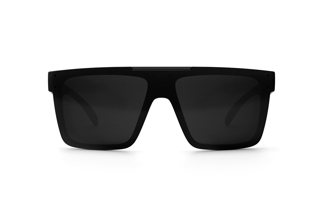Front view of Heat Wave Visual Quatro Sunglasses with black frame and black lens.