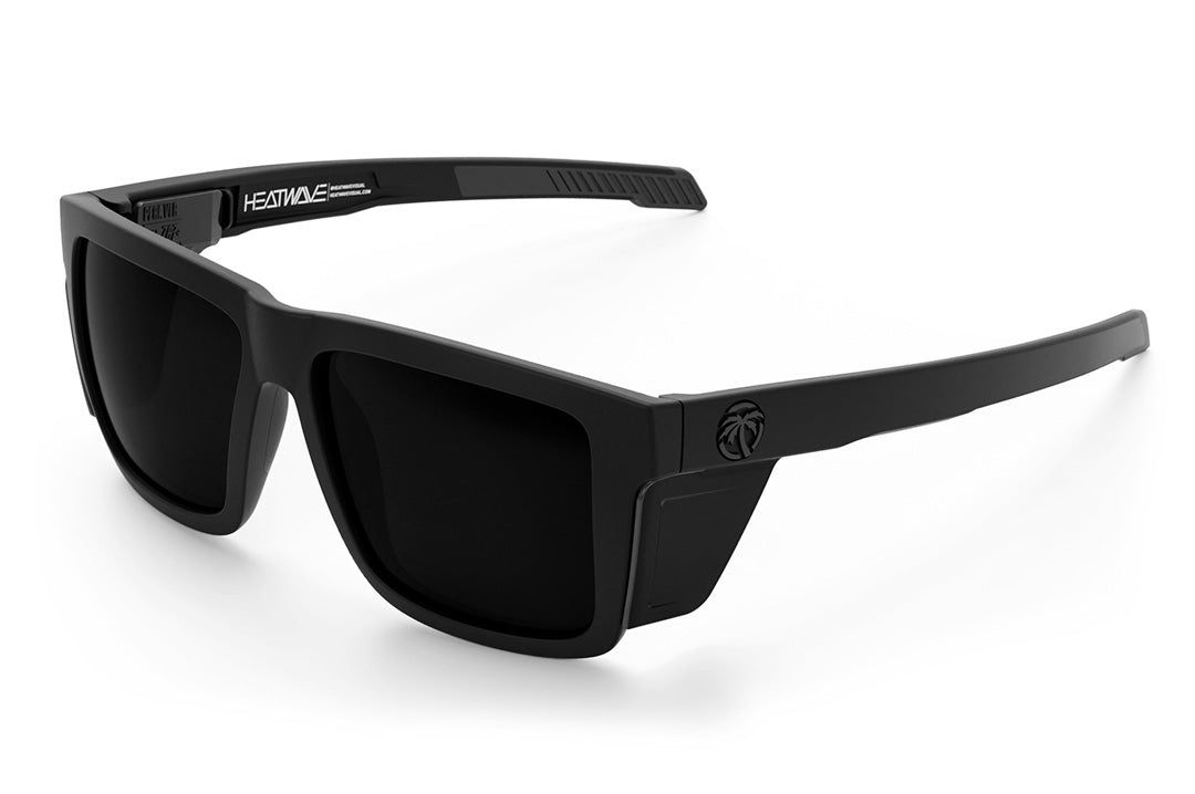 Heat Wave Visual Performance XL Vise Sunglasses with black frame, ultra black lenses and matching colored side shields.