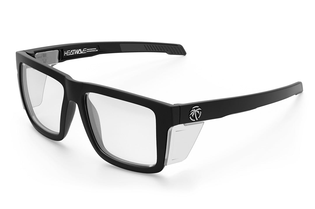 Heat Wave Visual Performance XL Vise Sunglasses with black frame, anti-fog clear lenses and clear side shields.